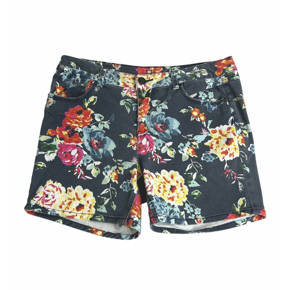 Roz & Ali Women Floral Denim Shorts Navy Blue Stretch Size 10 83338-77C